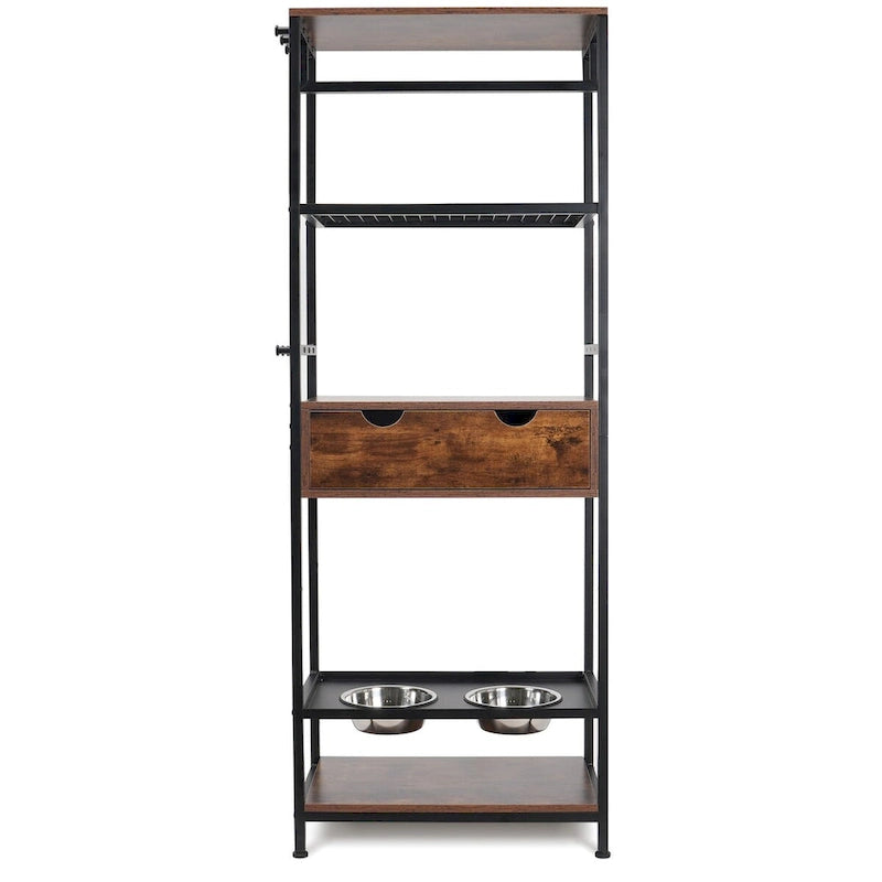 3 Height Adjustable Raised Dog Bowls, Dog Feeder Station for Large Medium Dogs Cats, Dog Storage with shelves