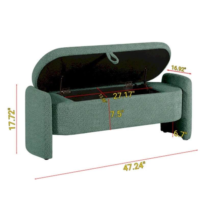 Ottoman 3D Lamb Fleece Fabric Storage Bench w/ Large Storage Space