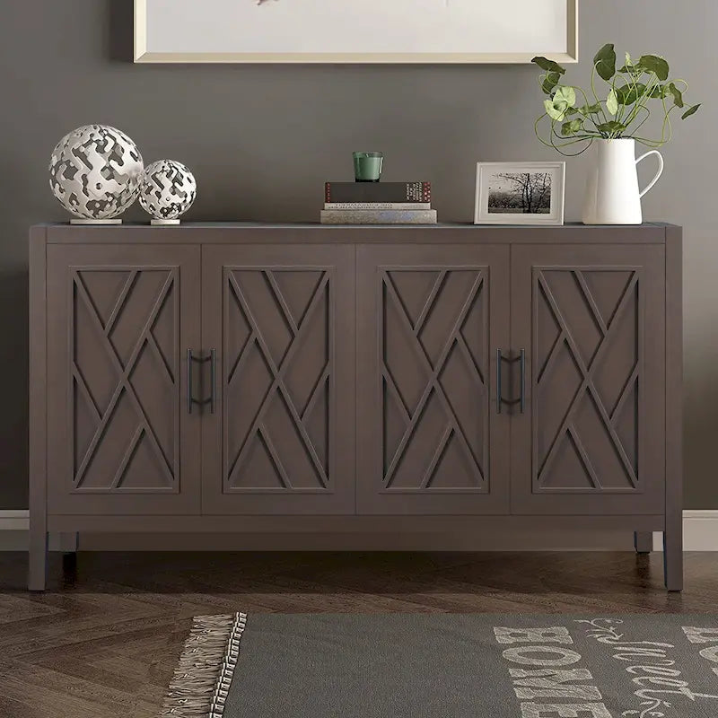 4 Door Wooden Twill Sideboard American Country Vintage Old Living Room Dining Room Hallway Entryway Cabinet