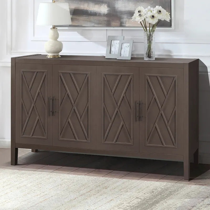 4 Door Wooden Twill Sideboard American Country Vintage Old Living Room Dining Room Hallway Entryway Cabinet