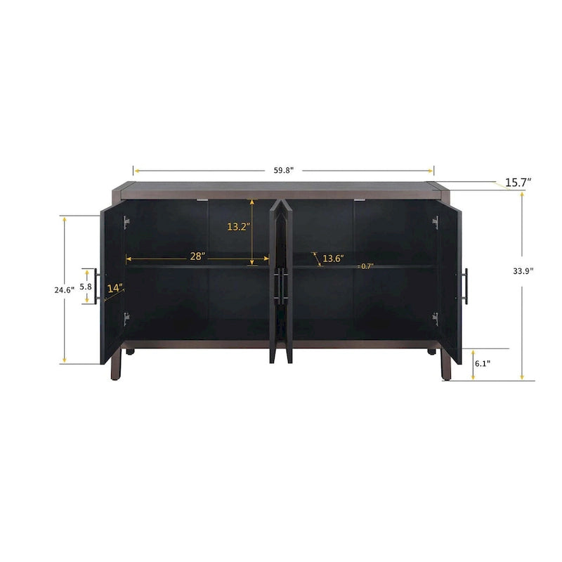 4 Door Wooden Twill Sideboard American Country Vintage Old Living Room Dining Room Hallway Entryway Cabinet