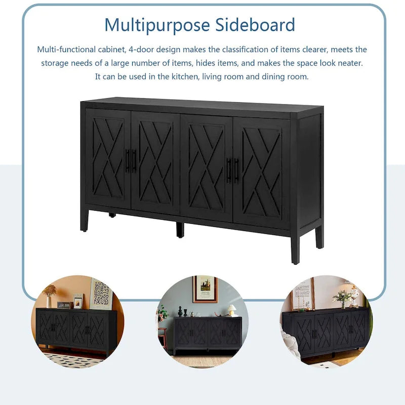 4 Door Wooden Twill Sideboard American Country Vintage Old Living Room Dining Room Hallway Entryway Cabinet