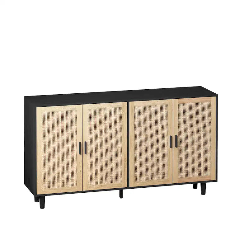 62.20 Elegant and Functional 4-Door Rattan Decorative Storage Cabinet for Bedroom, Living Room, Office, Easy Assembly, Black