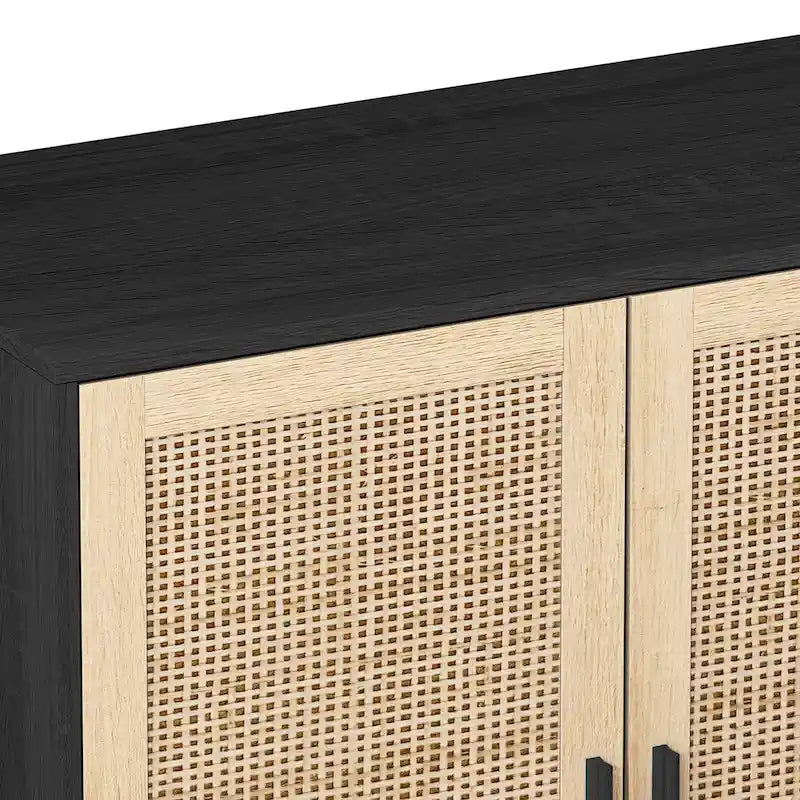 62.20 Elegant and Functional 4-Door Rattan Decorative Storage Cabinet for Bedroom, Living Room, Office, Easy Assembly, Black