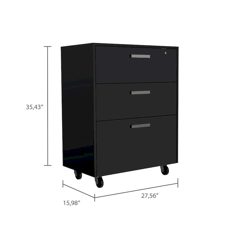 Storage Cabinet - Superior Top, Drawer Base Cabinet, Three Drawers, Four Casters -Black