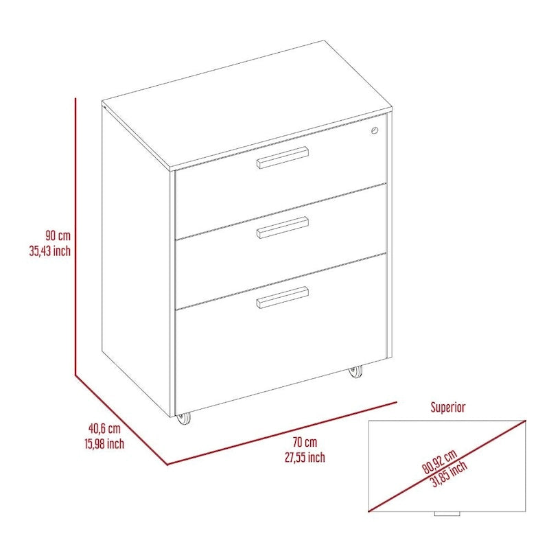 Storage Cabinet - Superior Top, Drawer Base Cabinet, Three Drawers, Four Casters -Black