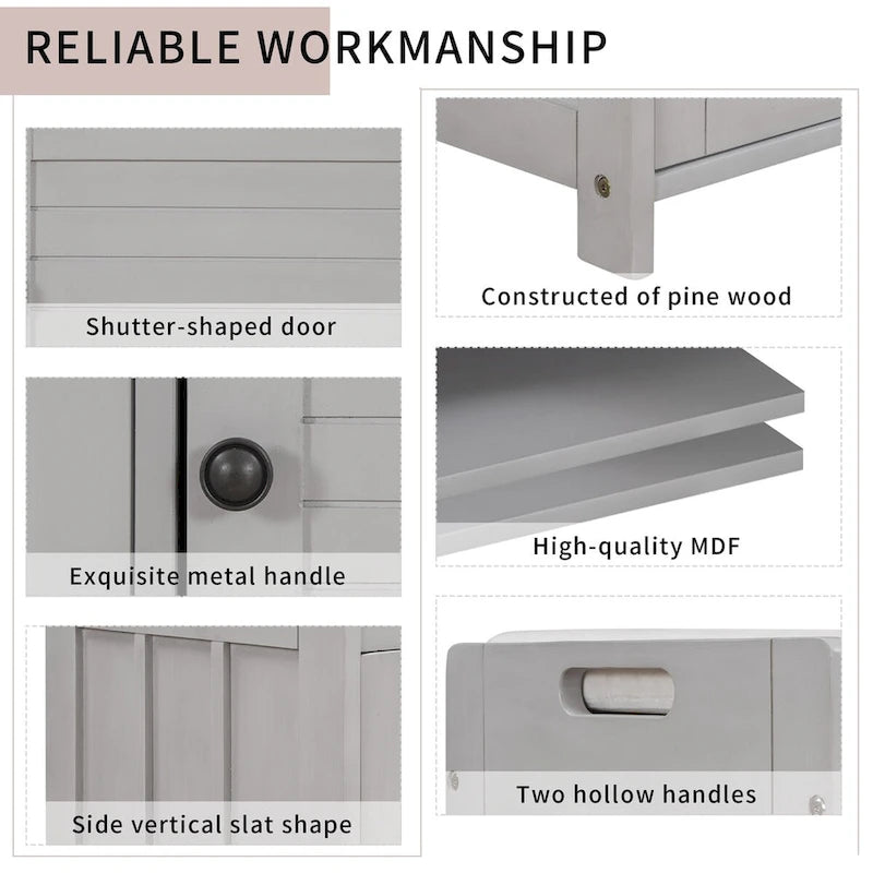 Storage Bench with 3 Shutter-shaped Doors, Shoe Bench with Removable Cushion and Hidden Storage Space