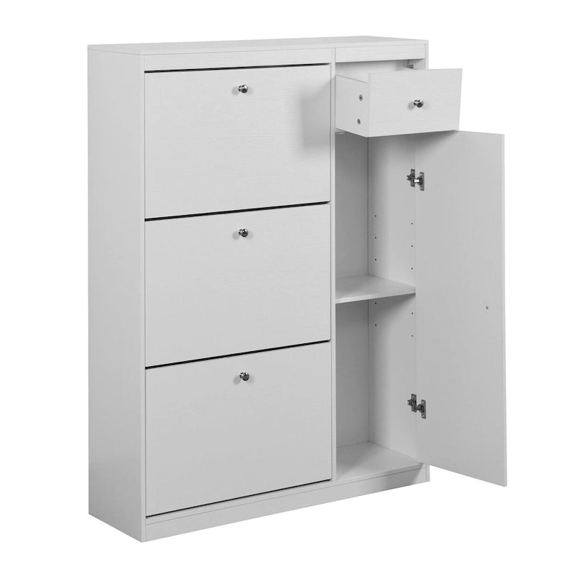 Shoe Cabinet, Freestanding Tipping Bucket Shoe Rack Organizer with 3 Flip Drawers,Entryway Narrow Storage with Adjustable Shelf