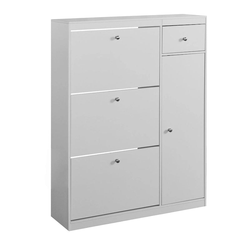 Shoe Cabinet, Freestanding Tipping Bucket Shoe Rack Organizer with 3 Flip Drawers,Entryway Narrow Storage with Adjustable Shelf