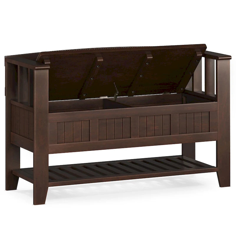 WYNDENHALL Normandy SOLID WOOD 48 inch Wide Transitional Entryway Storage Bench in Brunette Brown - 17 D x 48 W x 27.2 H