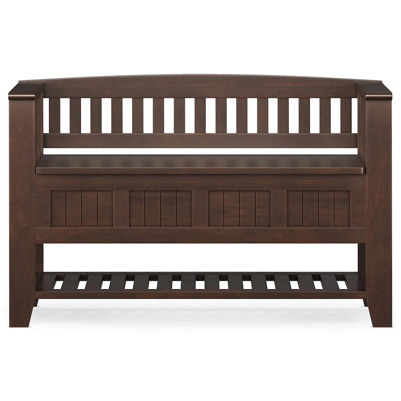 WYNDENHALL Normandy SOLID WOOD 48 inch Wide Transitional Entryway Storage Bench in Brunette Brown - 17 D x 48 W x 27.2 H