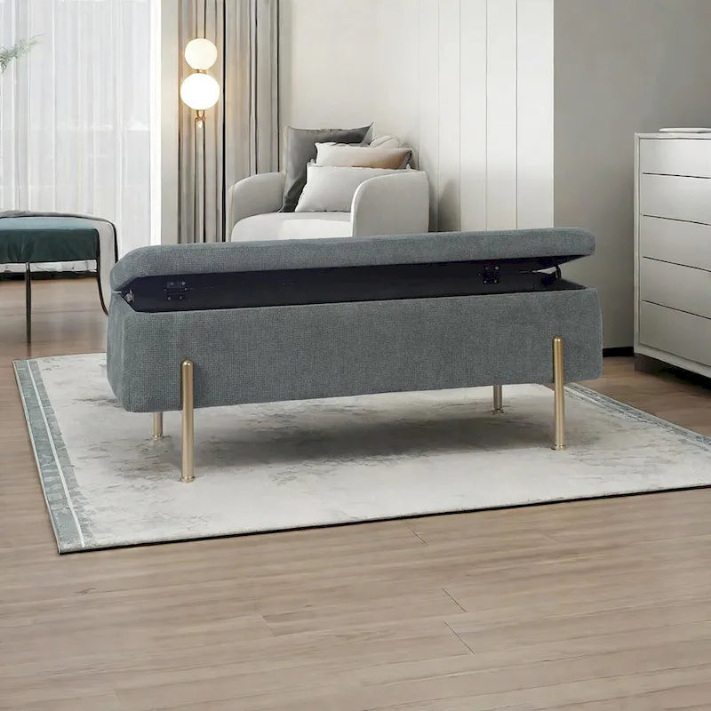 Rectangular Upholstered Storage Bench with Padded Seat and Storage Chest