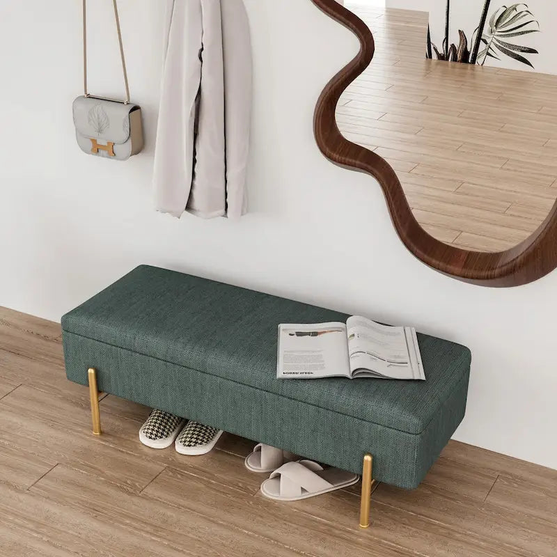 Rectangular Upholstered Storage Bench with Padded Seat and Storage Chest