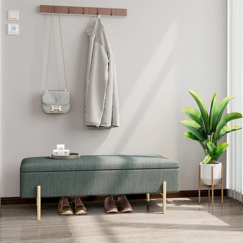 Rectangular Upholstered Storage Bench with Padded Seat and Storage Chest