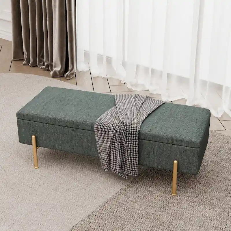 Rectangular Upholstered Storage Bench with Padded Seat and Storage Chest
