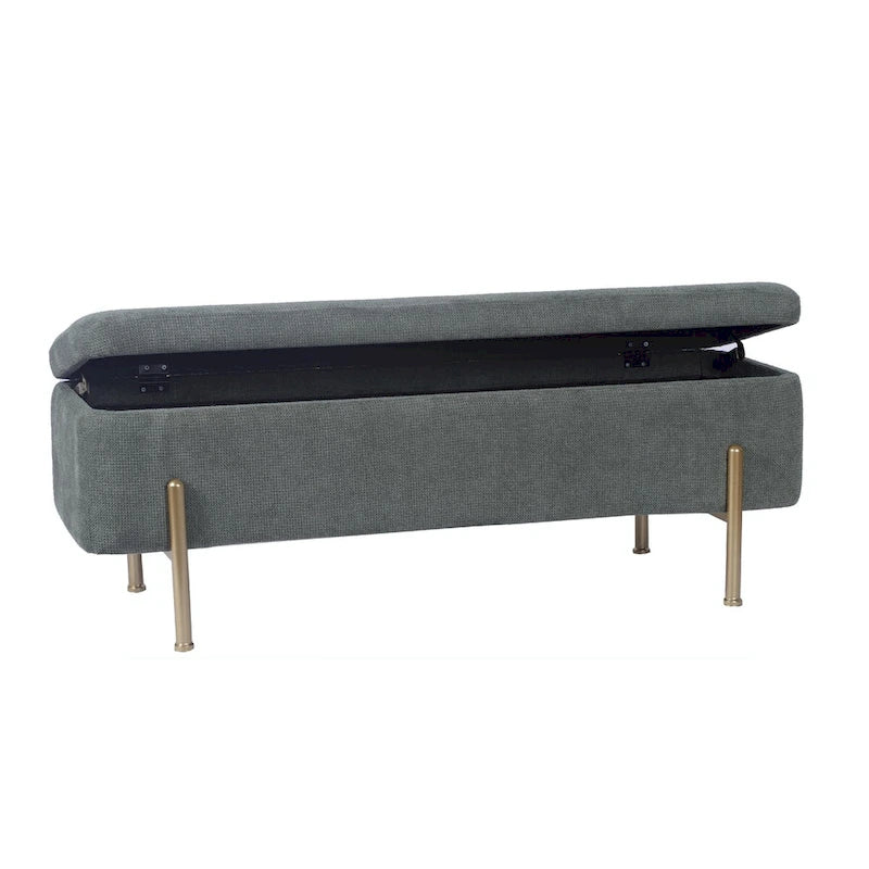 Rectangular Upholstered Storage Bench with Padded Seat and Storage Chest