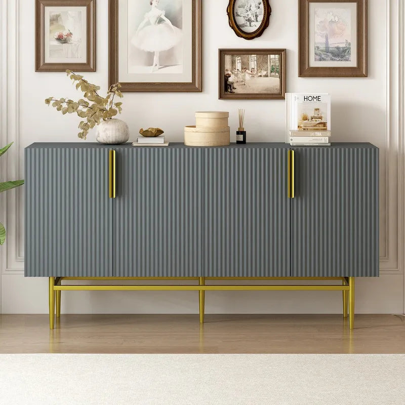 TREXM Modern Elegant 4-door Sideboard Gold Metal Handle Buffet Cabinet for Dining Room, Living Room, Bedroom, Hallway