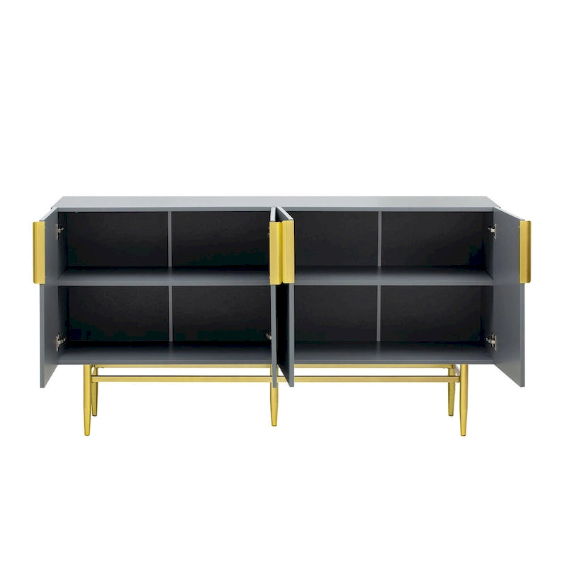 TREXM Modern Elegant 4-door Sideboard Gold Metal Handle Buffet Cabinet for Dining Room, Living Room, Bedroom, Hallway