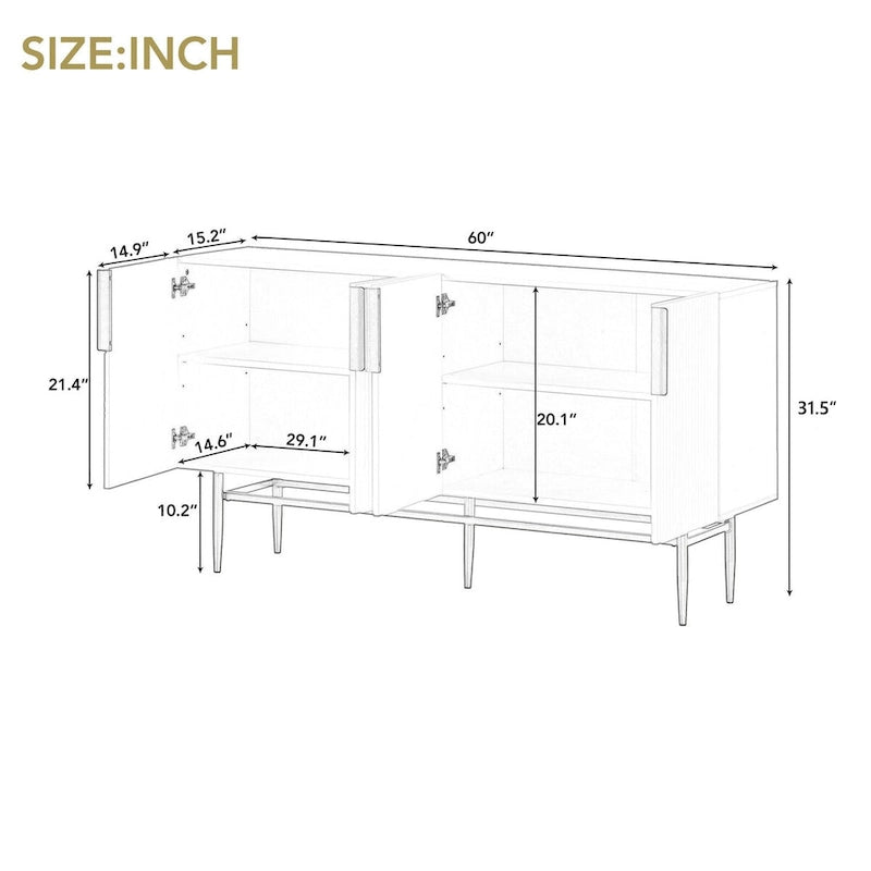TREXM Modern Elegant 4-door Sideboard Gold Metal Handle Buffet Cabinet for Dining Room, Living Room, Bedroom, Hallway