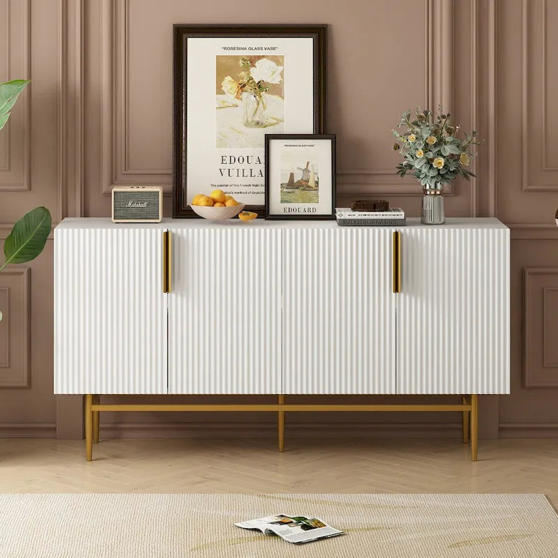 TREXM Modern Elegant 4-door Sideboard Gold Metal Handle Buffet Cabinet for Dining Room, Living Room, Bedroom, Hallway
