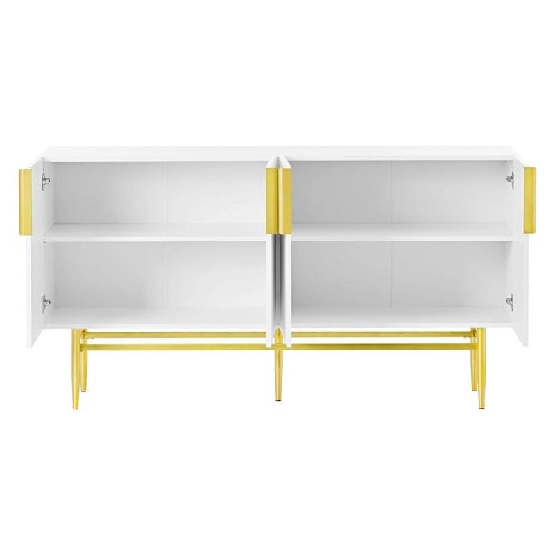 TREXM Modern Elegant 4-door Sideboard Gold Metal Handle Buffet Cabinet for Dining Room, Living Room, Bedroom, Hallway