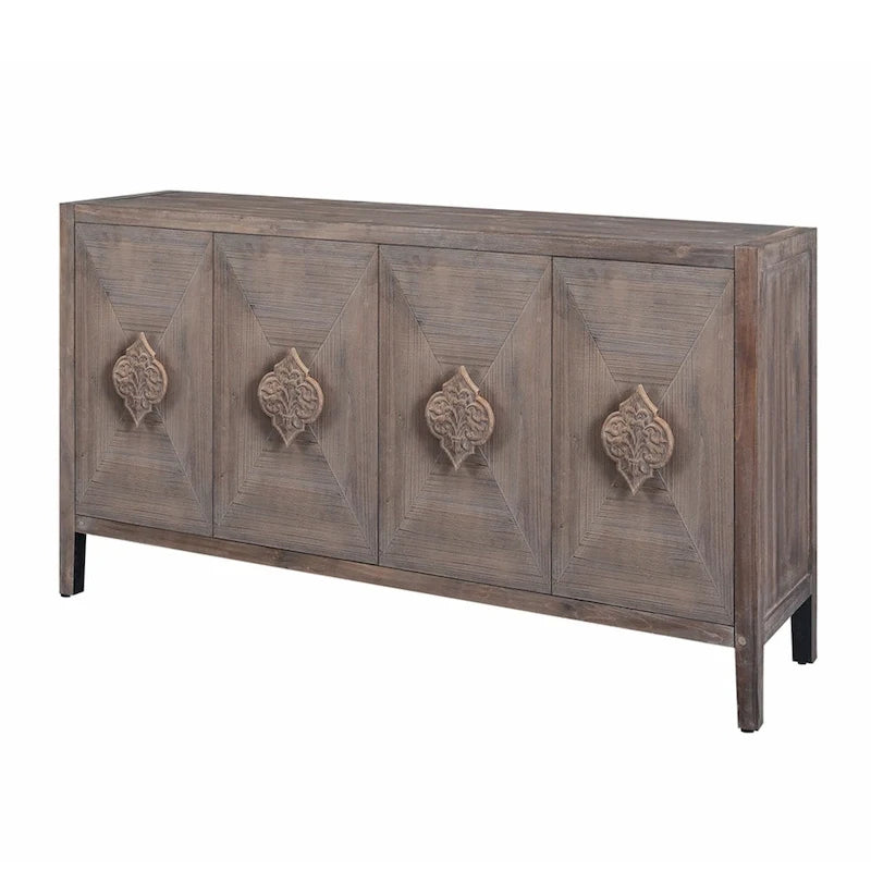 Antique Four Door Cabinet withCarved Flower Door Handle
