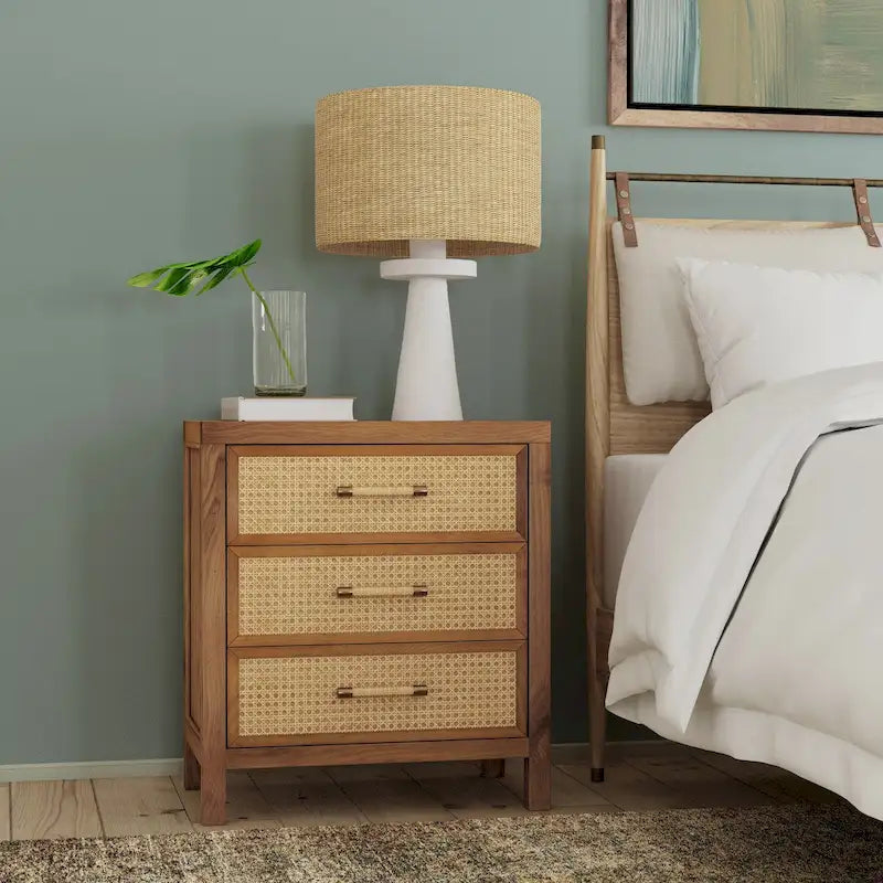 Mesa Cane and Solid Wood 3 Drawer Chest