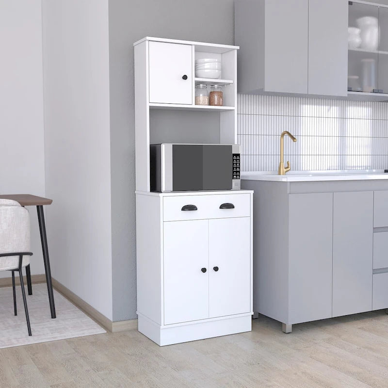 Microwave Storage Stand with 3-Doors and Drawer Arlington, White / Macadamia Finish