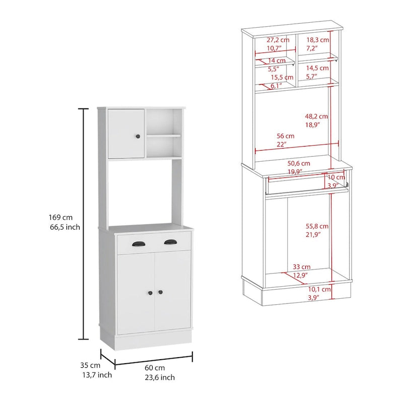 Microwave Storage Stand with 3-Doors and Drawer Arlington, White / Macadamia Finish