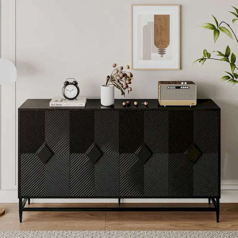 Wooden Cabinet With Glass Doors and Shelves Display Storage Cabinet