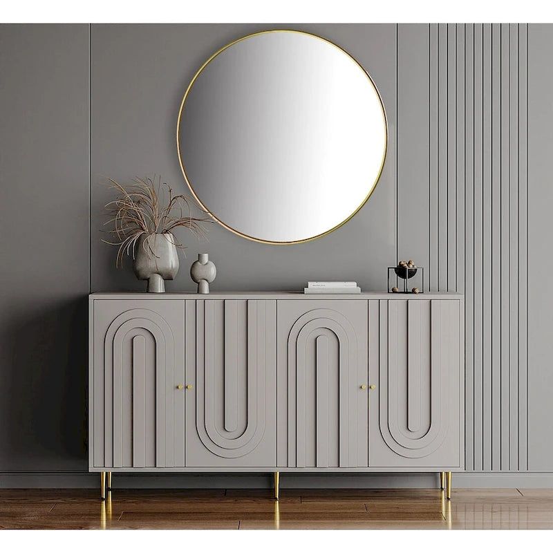 Wooden Cabinet With Glass Doors and Shelves Display Storage Cabinet