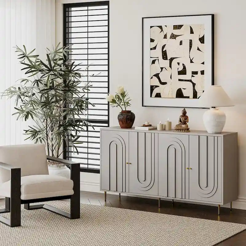 Wooden Cabinet With Glass Doors and Shelves Display Storage Cabinet
