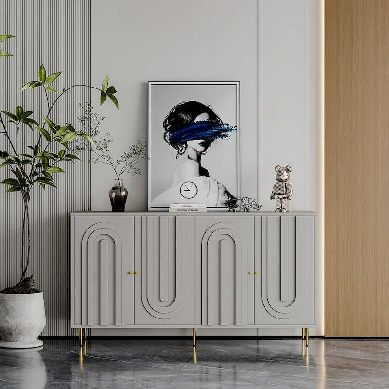 Wooden Cabinet With Glass Doors and Shelves Display Storage Cabinet