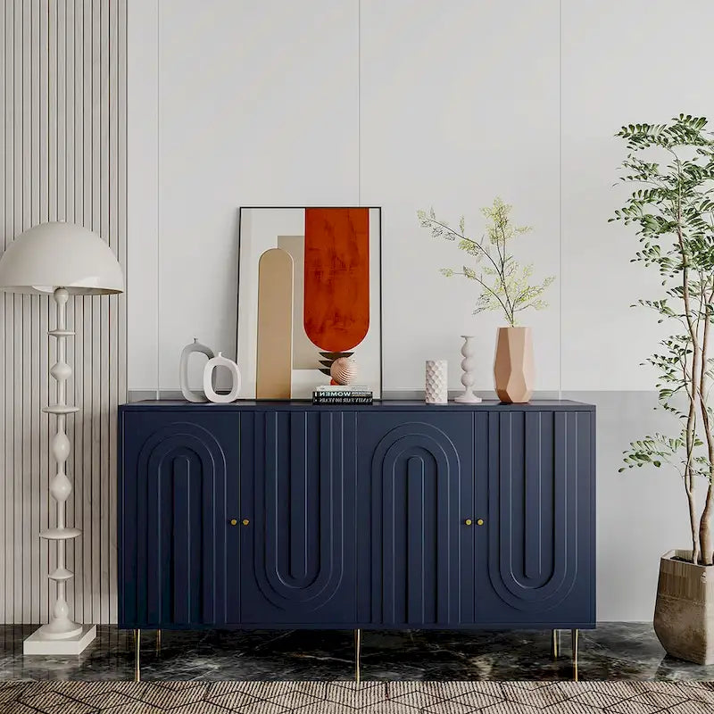 Wooden Cabinet With Glass Doors and Shelves Display Storage Cabinet