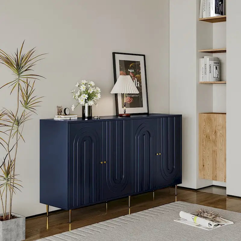 Wooden Cabinet With Glass Doors and Shelves Display Storage Cabinet
