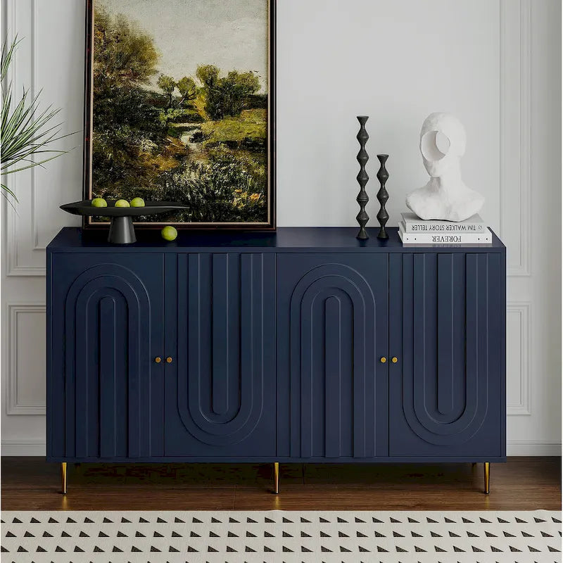 Wooden Cabinet With Glass Doors and Shelves Display Storage Cabinet