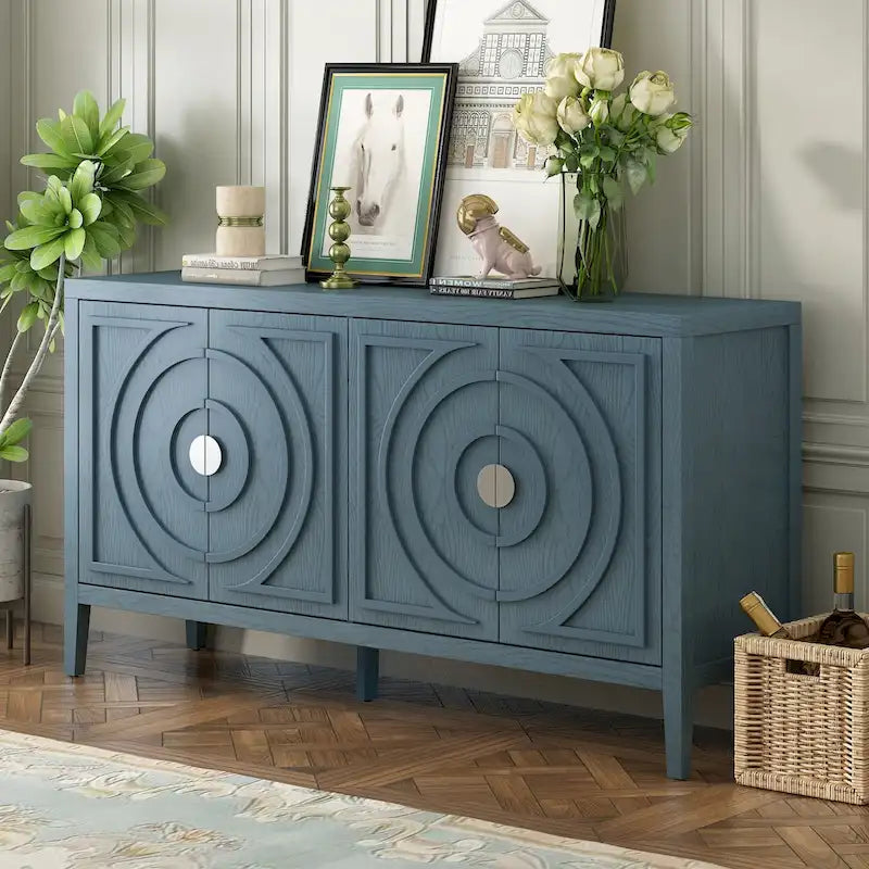 Retro Sideboard door with Circular Groove Design Round Metal Door Handle for Entrance, Dinning Room, Living Room