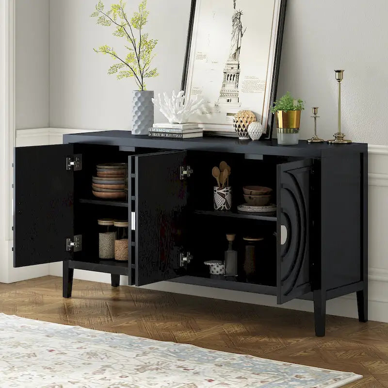 Retro Sideboard door with Circular Groove Design Round Metal Door Handle for Entrance, Dinning Room, Living Room