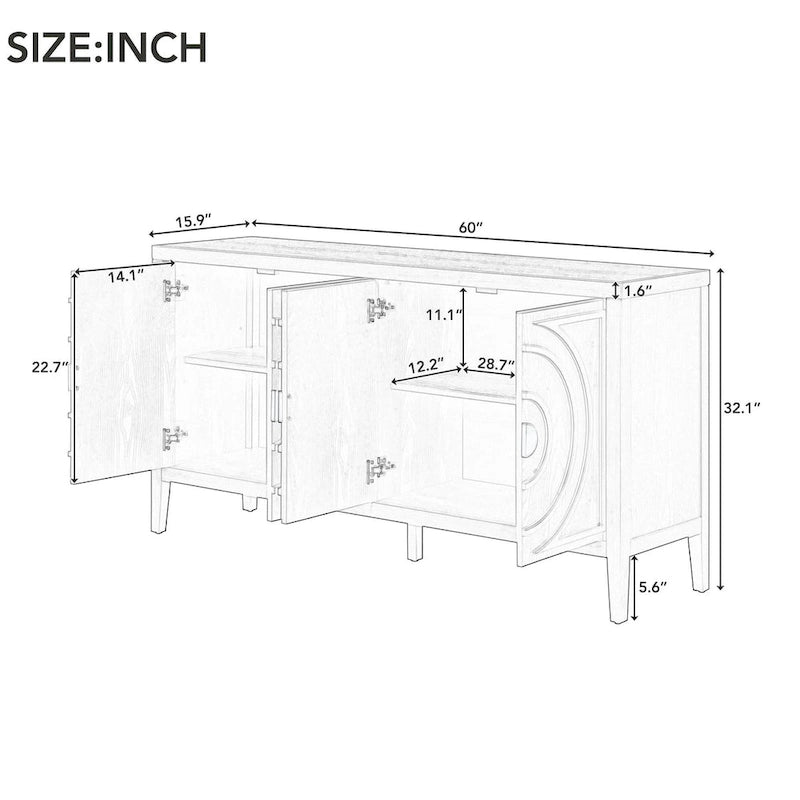 Retro Sideboard door with Circular Groove Design Round Metal Door Handle for Entrance, Dinning Room, Living Room