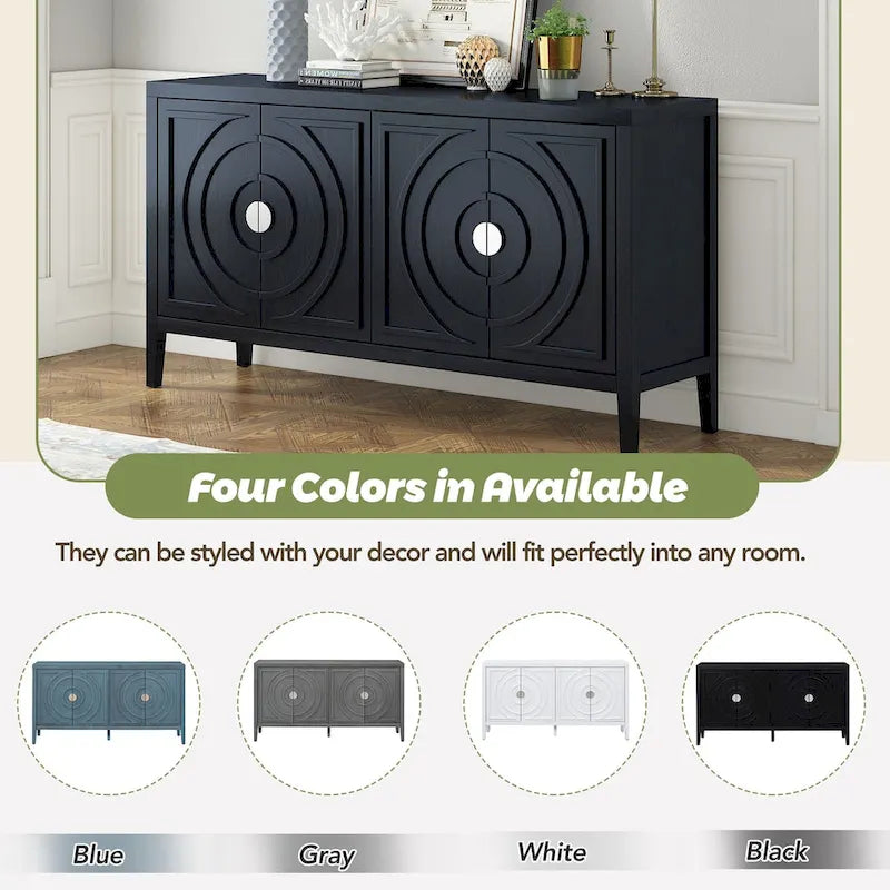 Retro Sideboard door with Circular Groove Design Round Metal Door Handle for Entrance, Dinning Room, Living Room