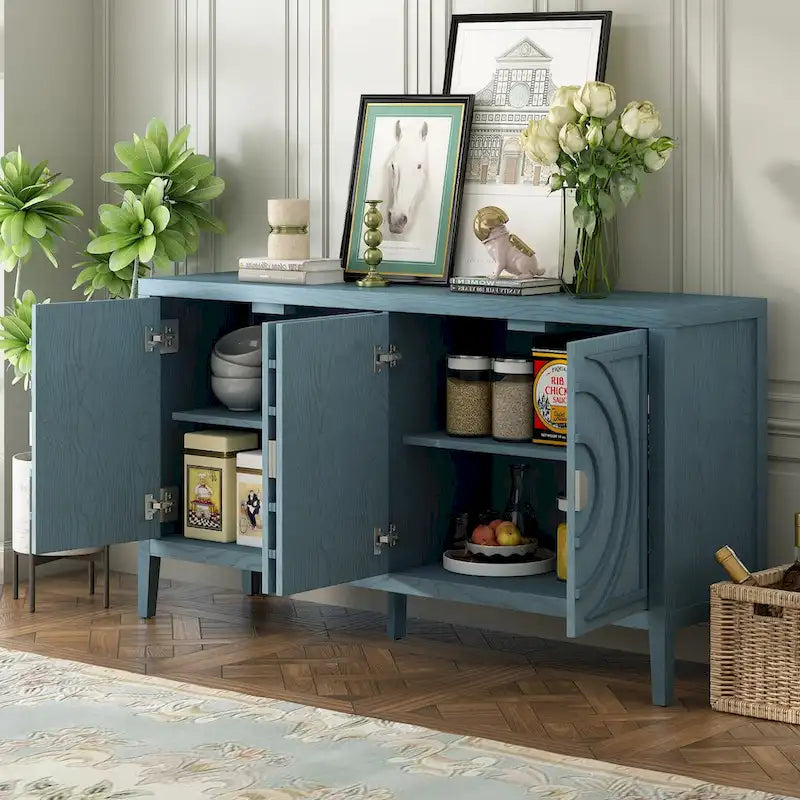 Retro Sideboard door with Circular Groove Design Round Metal Door Handle for Entrance, Dinning Room, Living Room