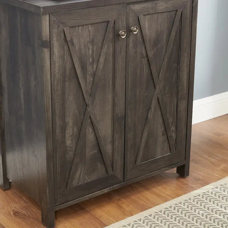 Coffee Bar Cabinet with Microwave Stand Metal Frame Side Home Source Bar Cabinet Cabinet and Hollow out Barn Design Wood Cabinet