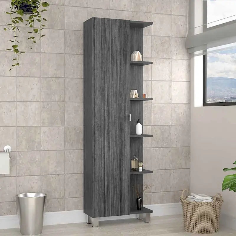 Corner Cabinet Womppi, Five Open Shelves, Single Door, Light Gray Finish,High quality and durable