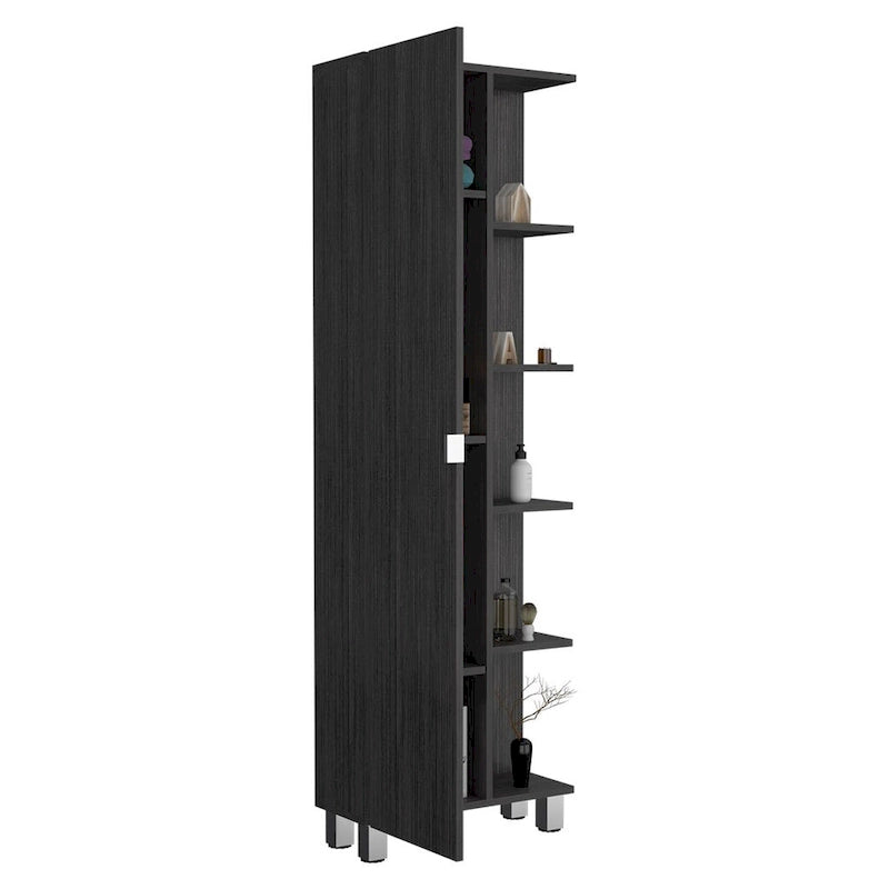 Corner Cabinet Womppi, Five Open Shelves, Single Door, Light Gray Finish,High quality and durable