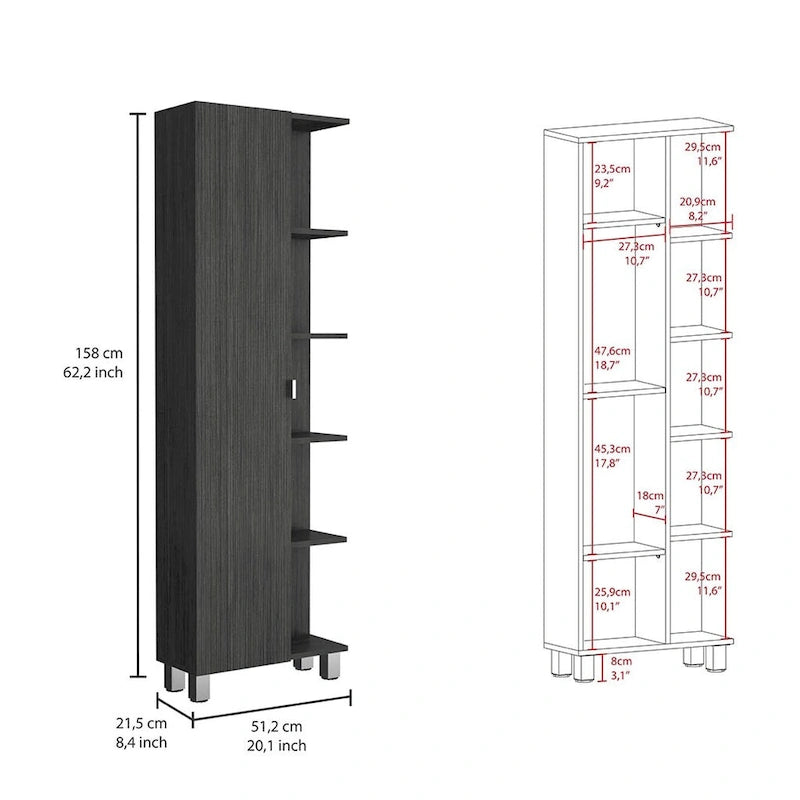 Corner Cabinet Womppi, Five Open Shelves, Single Door, Light Gray Finish,High quality and durable