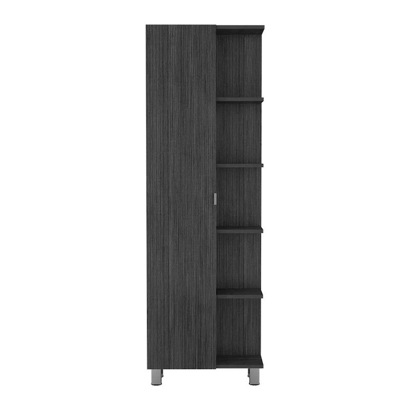 Corner Cabinet Womppi, Five Open Shelves, Single Door, Light Gray Finish,High quality and durable