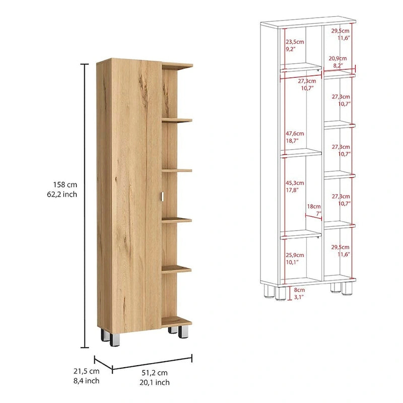 Corner Cabinet Womppi, Five Open Shelves, Single Door, Light Gray Finish,High quality and durable