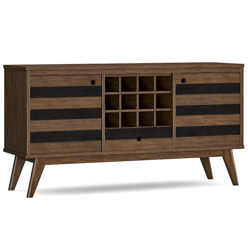 WYNDENHALL Wright SOLID ACACIA WOOD 60 inch Wide Rectangle Mid Century Sideboard with Wine Storage in Rustic Natural Aged Brown
