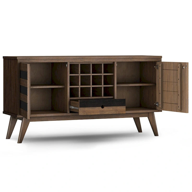 WYNDENHALL Wright SOLID ACACIA WOOD 60 inch Wide Rectangle Mid Century Sideboard with Wine Storage in Rustic Natural Aged Brown