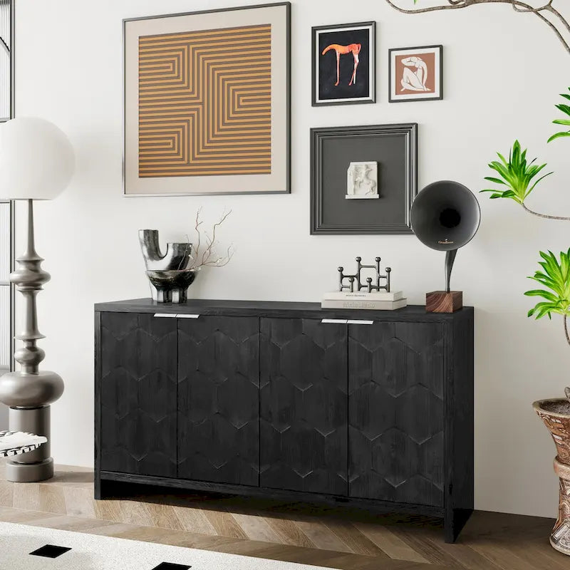 Accent Cabinet Farmhouse Style 4 Door Wooden Cabinet Sideboard Buffet Server Cabinet Storage Cabinet, for Living Room, Entryway